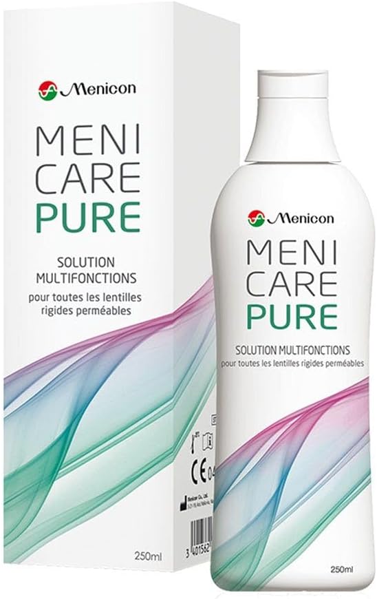MeniCare Pure محلول متعدد الوظائف لتنظيف وتعقيم وحفظ العدسات الصلبة المنفذة للغاز (RGP) – 250 مل