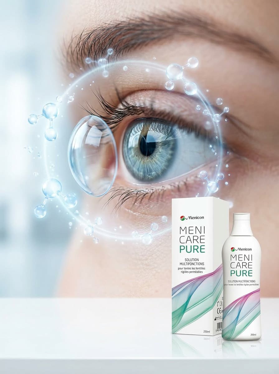 MeniCare Pure محلول متعدد الوظائف لتنظيف وتعقيم وحفظ العدسات الصلبة المنفذة للغاز (RGP) – 250 مل