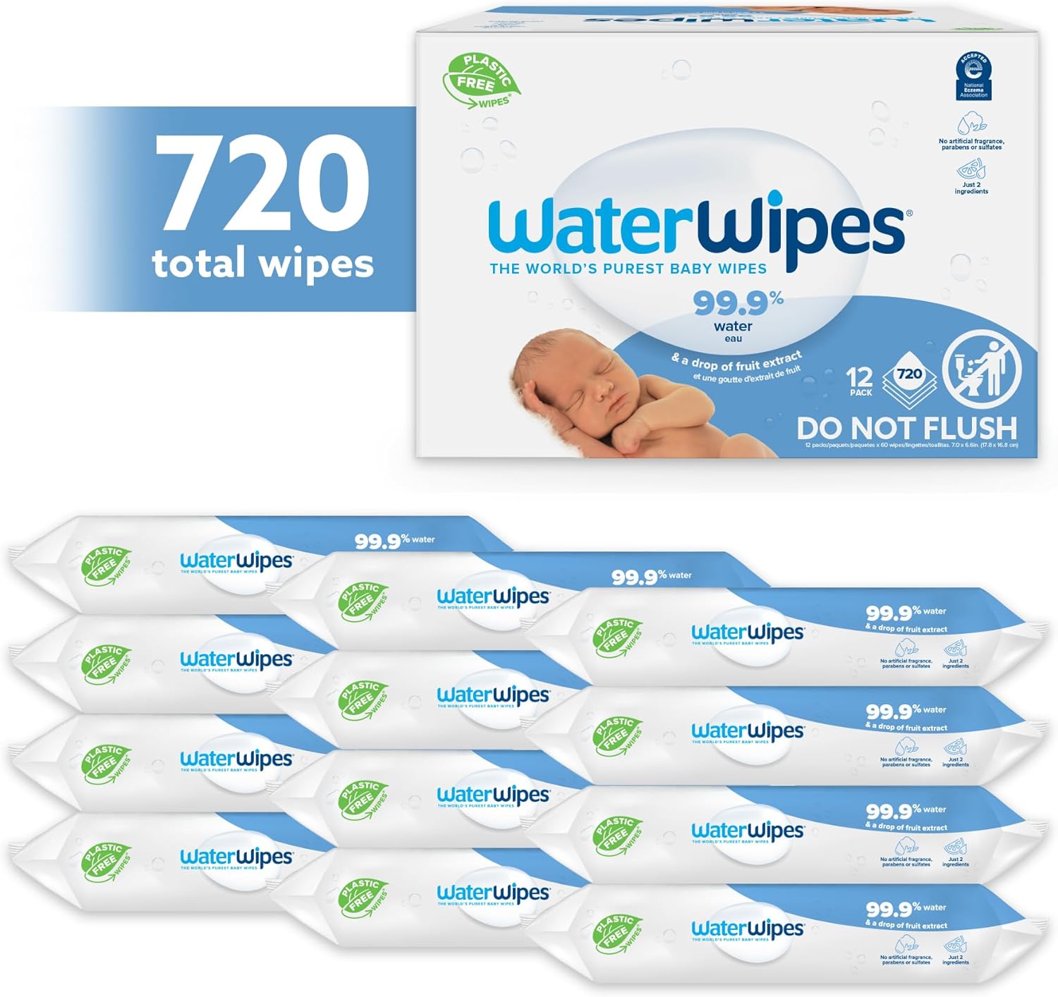 WaterWipes Sensitive+ Newborn & Baby Wipes, 3-In-1 Cleans, Cares, Protects, 99.9% Water, Unscented & Hypoallergenic