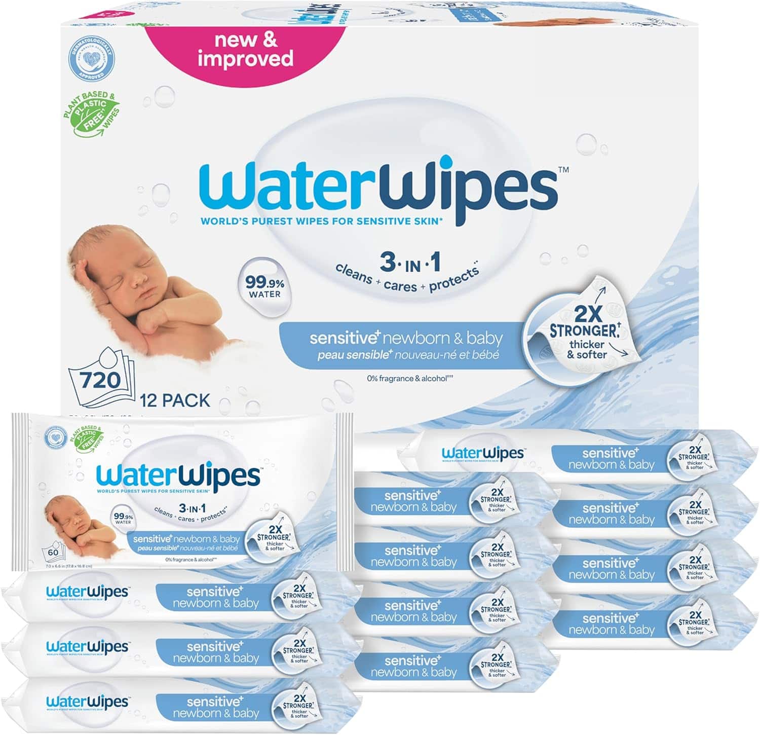 مناديل ووتر وايبس ( WaterWipes ) لحديثي الولادة والأطفال – تنظّف، تعتني، وتحمي – ٩٩.٩٪ مويه نقيّة، بدون عطر ومناسبة للبشرة الحسّاسة