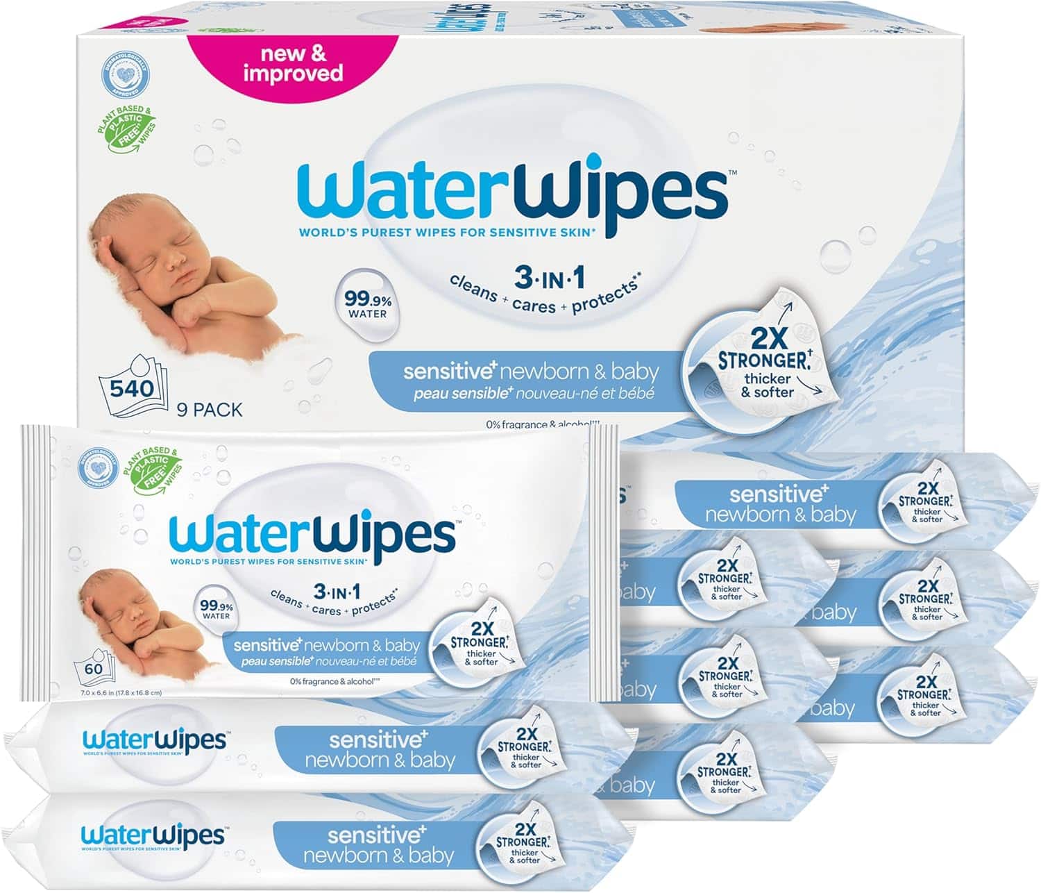مناديل ووتر وايبس ( WaterWipes ) لحديثي الولادة والأطفال – تنظّف، تعتني، وتحمي – ٩٩.٩٪ مويه نقيّة، بدون عطر ومناسبة للبشرة الحسّاسة