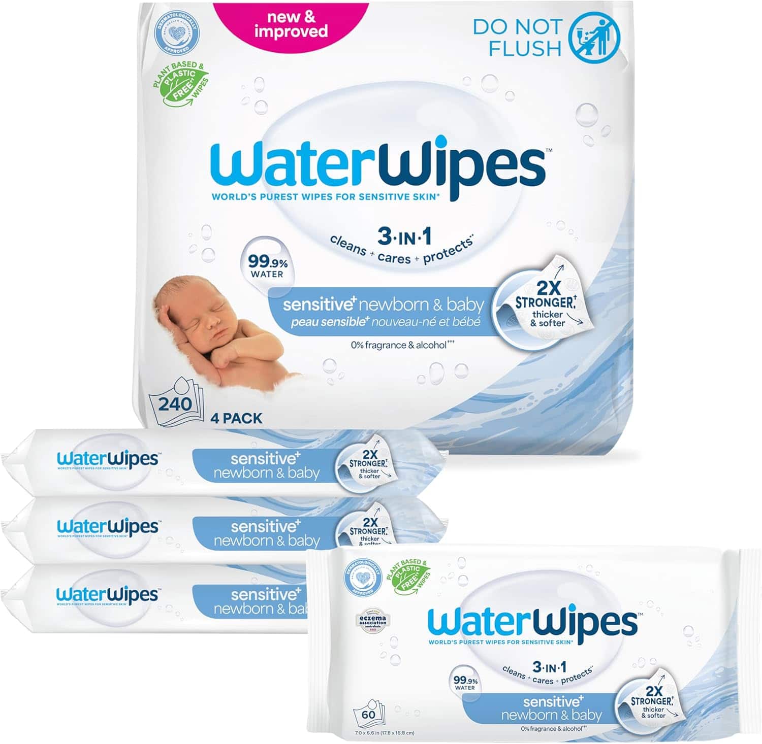 مناديل ووتر وايبس ( WaterWipes ) لحديثي الولادة والأطفال – تنظّف، تعتني، وتحمي – ٩٩.٩٪ مويه نقيّة، بدون عطر ومناسبة للبشرة الحسّاسة