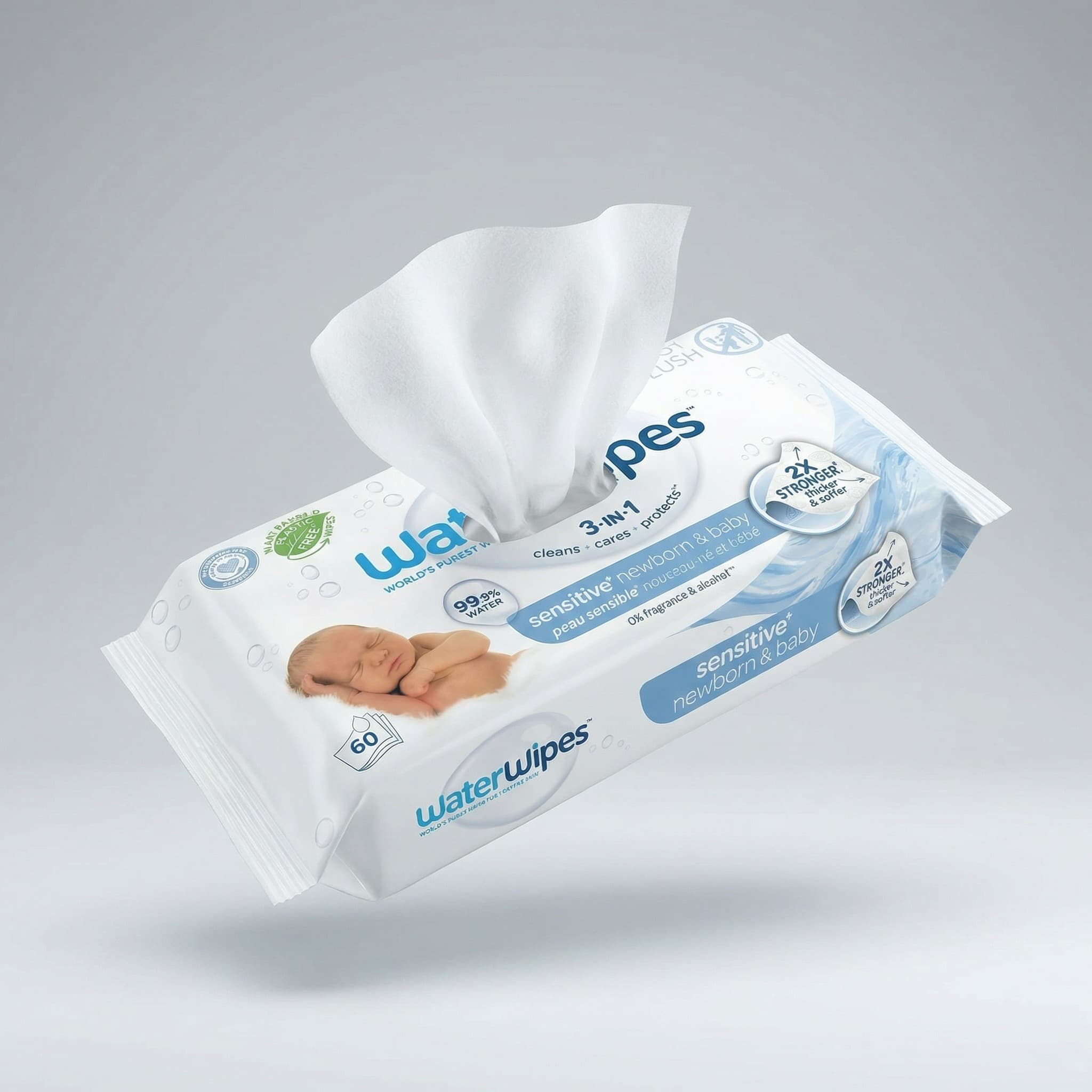 مناديل ووتر وايبس ( WaterWipes ) لحديثي الولادة والأطفال – تنظّف، تعتني، وتحمي – ٩٩.٩٪ مويه نقيّة، بدون عطر ومناسبة للبشرة الحسّاسة